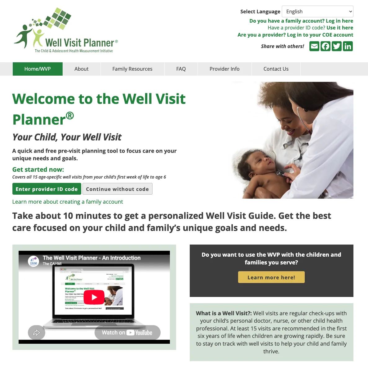 Well Visit Planner home page