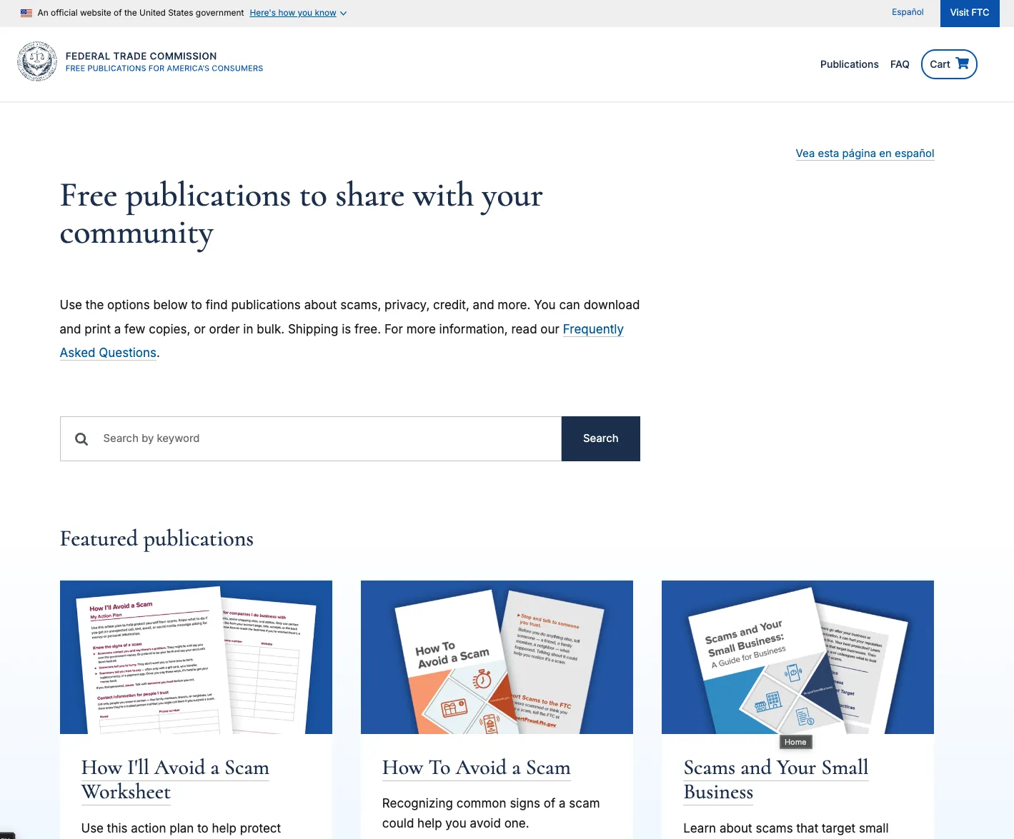 bulkorder.ftc.gov home page